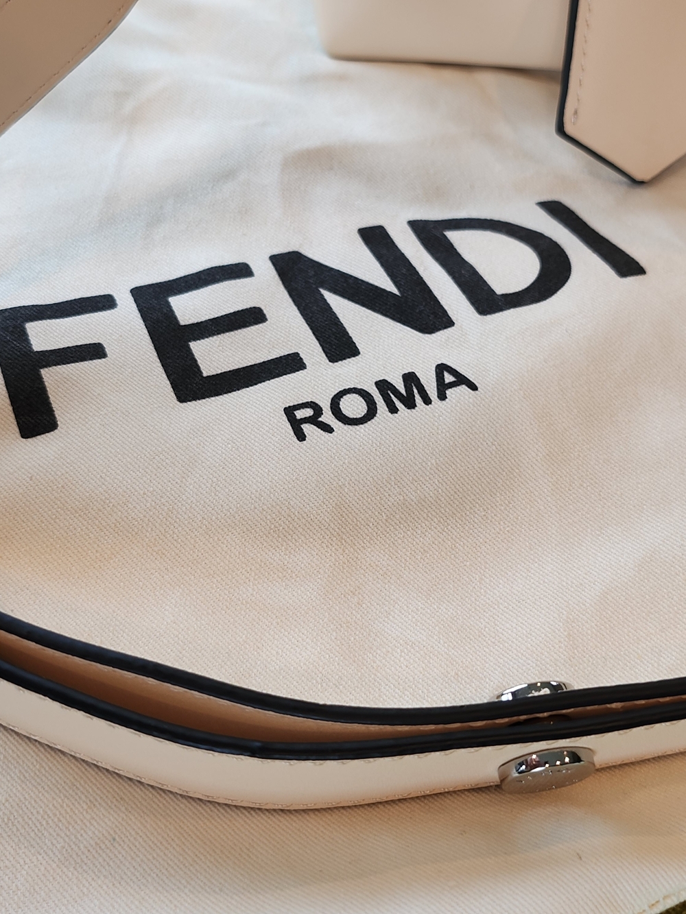 Cream Leather Satchel with Pale Pink Logo Print - Picture 4 of 13